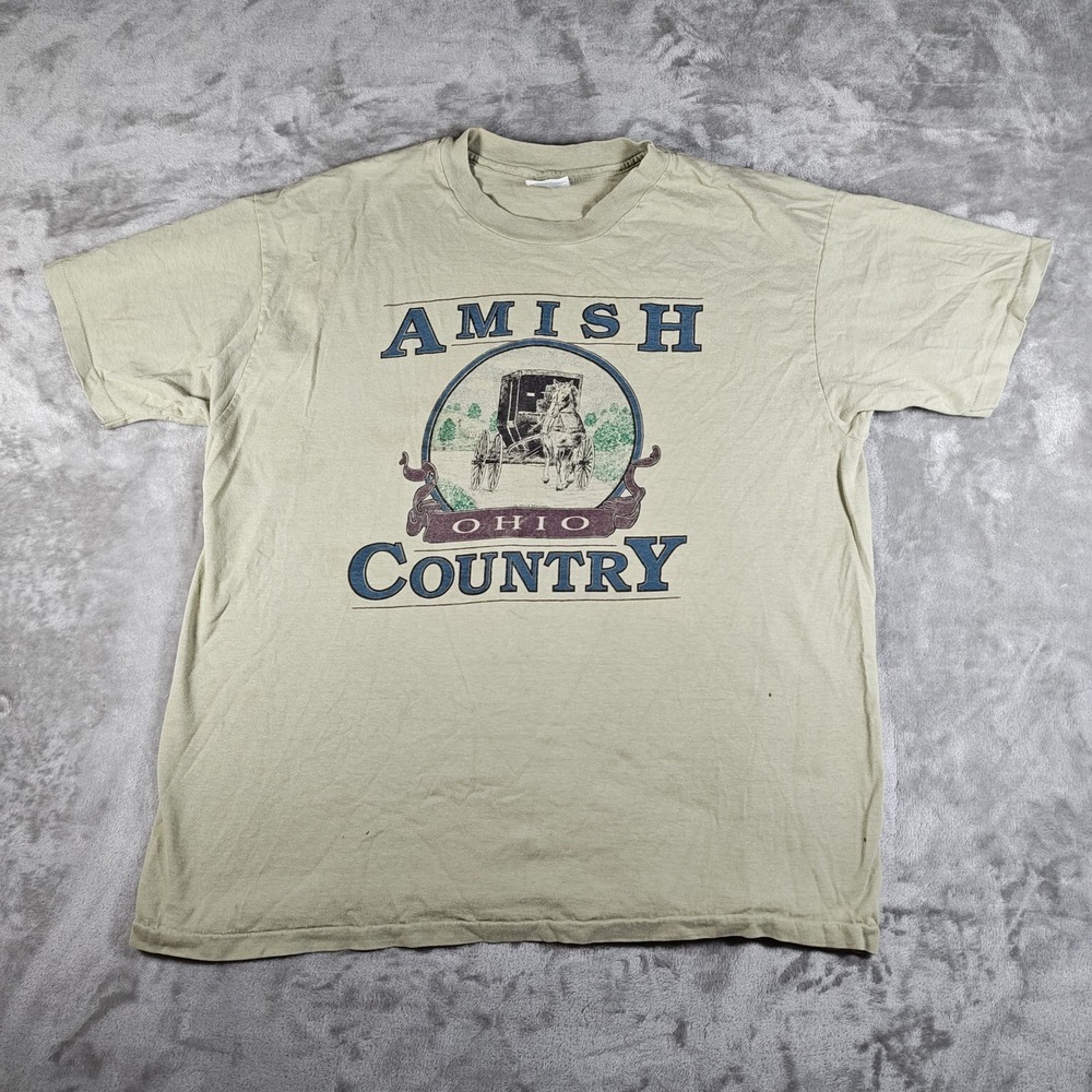 Vintage Amish Country Shirt Mens XL Ohio Beefy T Short Sleeve Carriage 90s